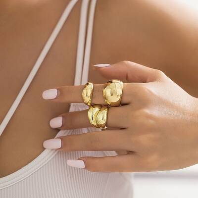 3Pcs Alloy Open Cuff Rings Kit for Women
