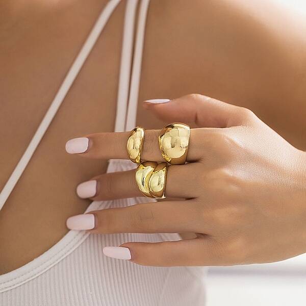 3Pcs Alloy Open Cuff Rings Kit for Women