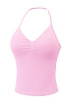 Women's Solid Halter Removable Chest Pad Sports Singlet, Sporty Backless Sleeveless Top for Yoga Gym Workout, Ladies Sportswe...