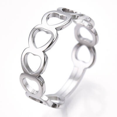 Non-Tarnish 304 Stainless Steel Hollow Out Heart Adjustable Ring for Women
