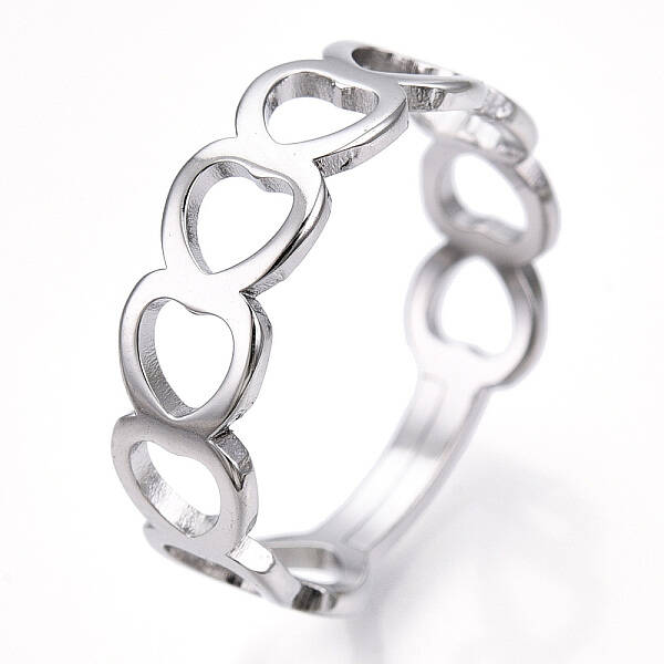 Non-Tarnish 304 Stainless Steel Hollow Out Heart Adjustable Ring for Women