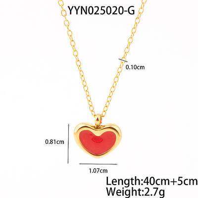 French Romantic Stainless Steel Enamel Heart Pendant Necklaces for Women