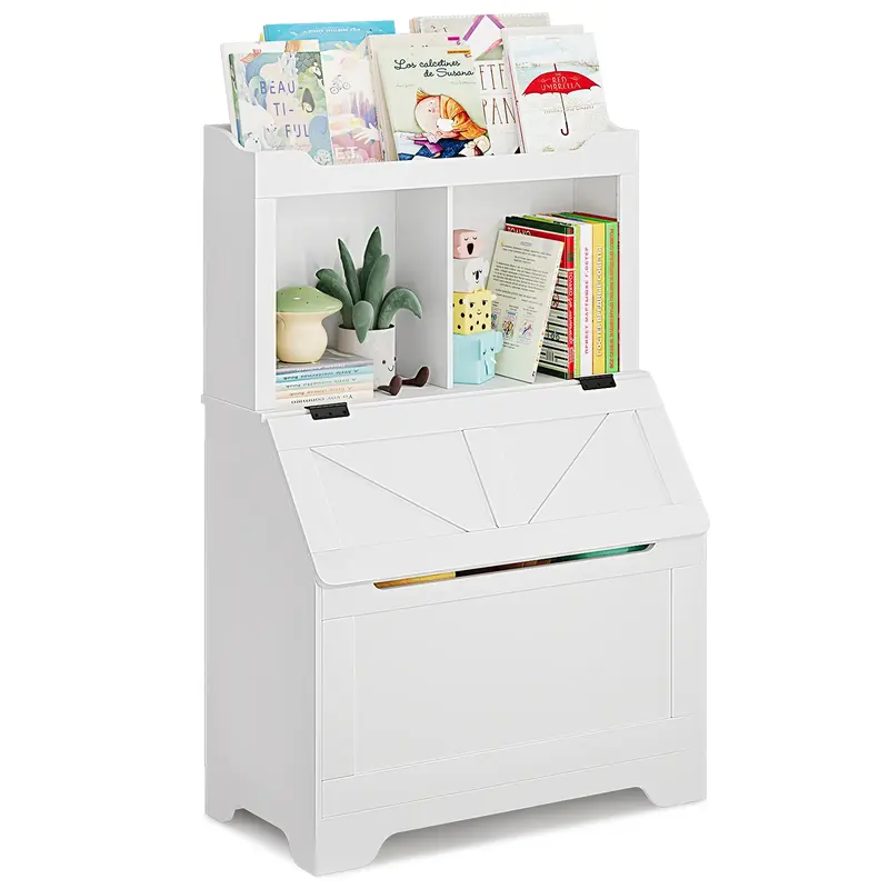 Garvee Toy Storage Organizer, Kids Bookshelf with Flip-Top Lid and Cubby, Wood Kids Bookcases Fit for Playroom, Children's Ro...