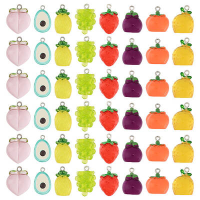 48Pcs 8 Styles Translucent Resin Pendants