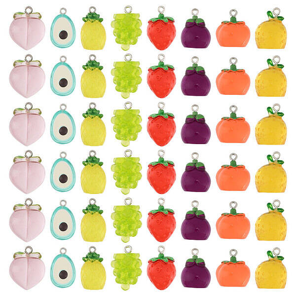 48Pcs 8 Styles Translucent Resin Pendants