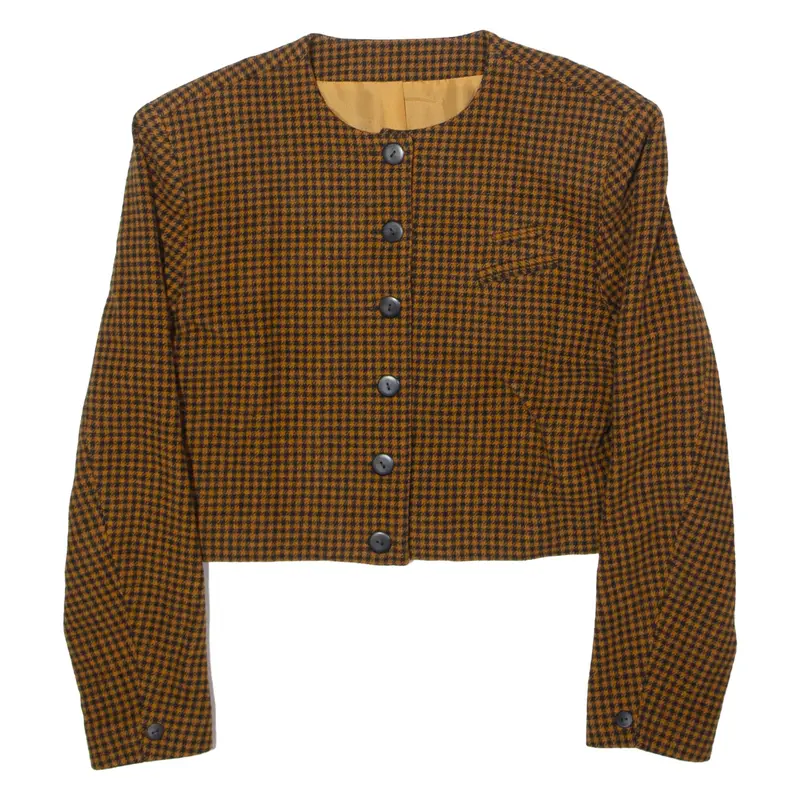 Womens Blazer Jacket Brown Wool 80s Houndstooth UK 8