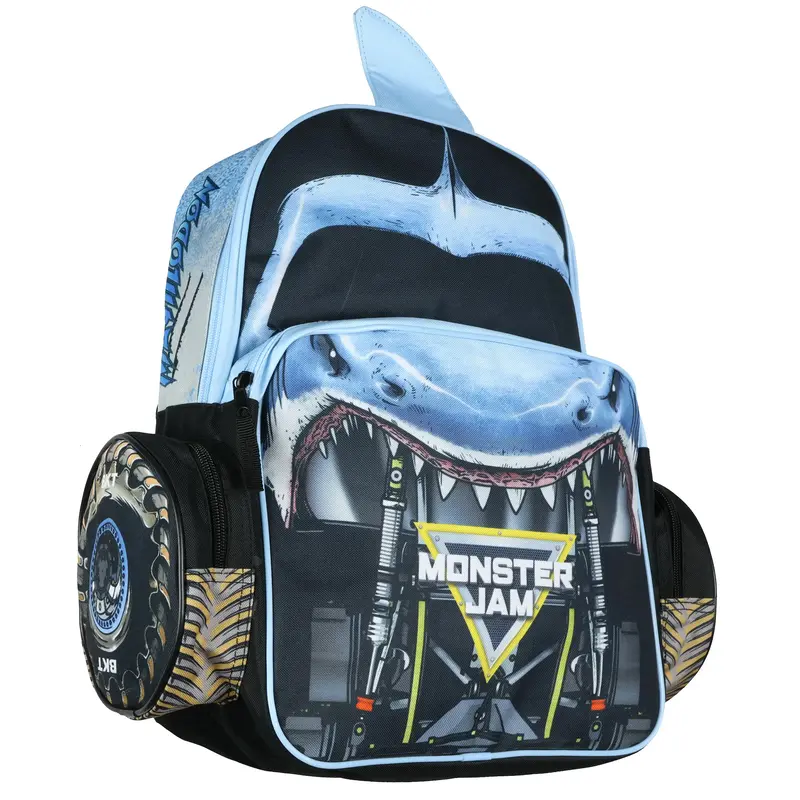 Monster Jam Megalodon Backpack - Shark 3D Monster Truck Kids School Book Bag or Travel Daypack