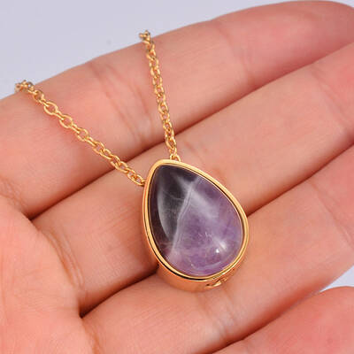 Natural Amethyst Teardrop Urn Ashes Pendant Necklace