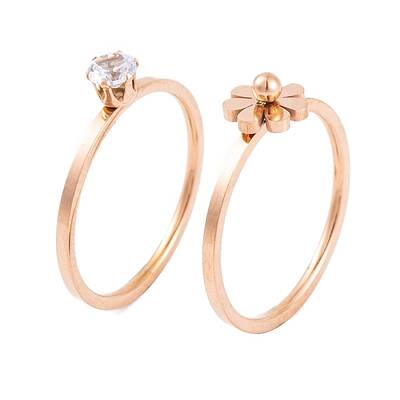 Flower 304 Stainless Steel Finger Ring Set for Women