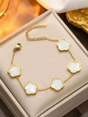 Fashion Flower Design Link Bracelet, Casual Simple Chain Matching Jewelry for Women & Girls, Elegant All-match Fashion Access...