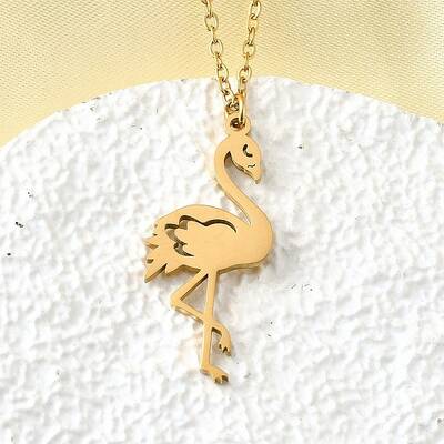 304 Stainless Steel Flamingo Shaped Pendant Cable Chain Necklaces for Women Men