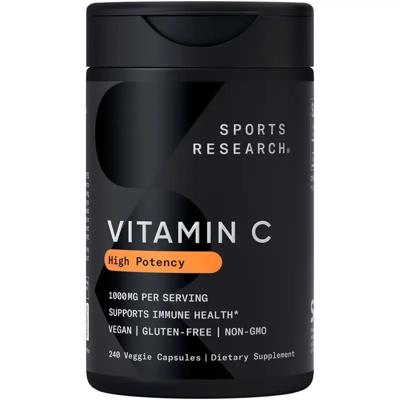 Sports Research Vitamin C Supplement - Vegan Veggie Capsules - Non-GMO Verified & Gluten Free - Ascorbic Acid Vitamin C 1000m...