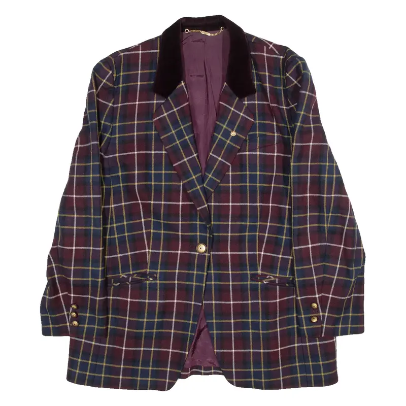 Womens Blazer Coat Maroon Wool Check M