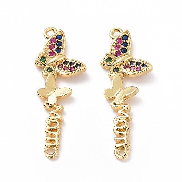 Mother's Day Brass Micro Pave Colorful Cubic Zirconia Connector Charms