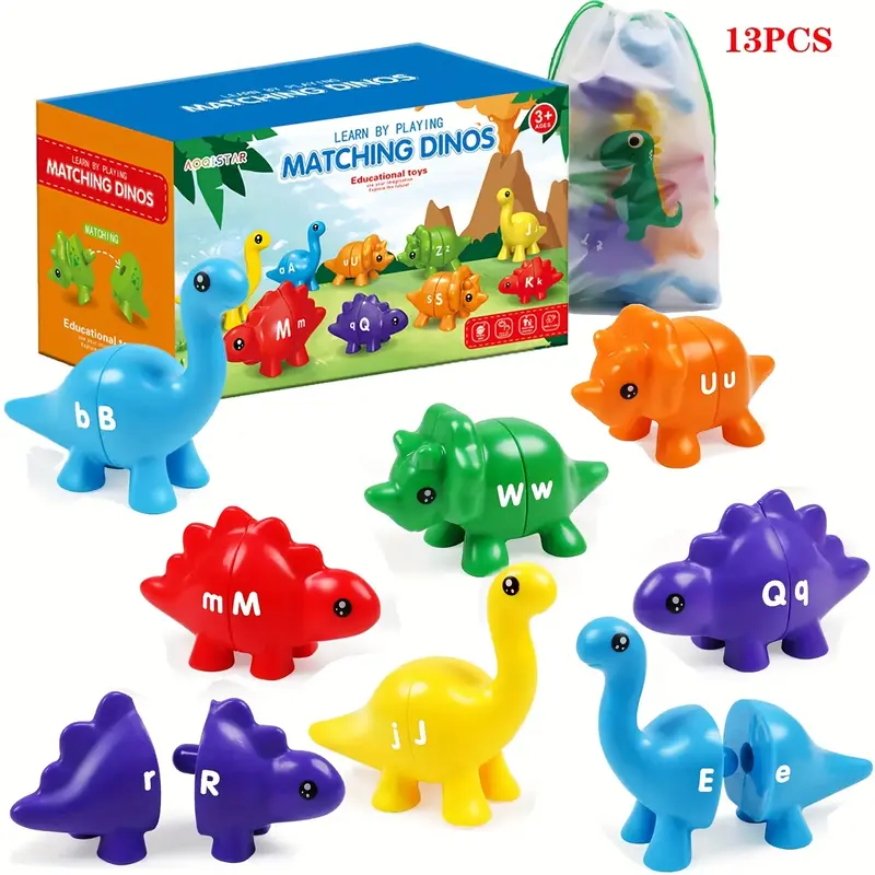 Matching Dinos 13-Piece Dinosaur Snap-Together Toy Alphabet Learning Puzzle for Kids Ages 3+ Gender Neutral Educational Fidge...