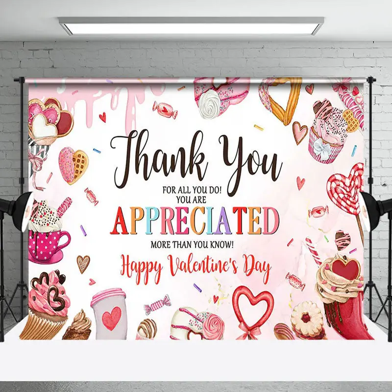 Pink Candyland Dessert Happy Valentines Day Backdrop - Aperturee