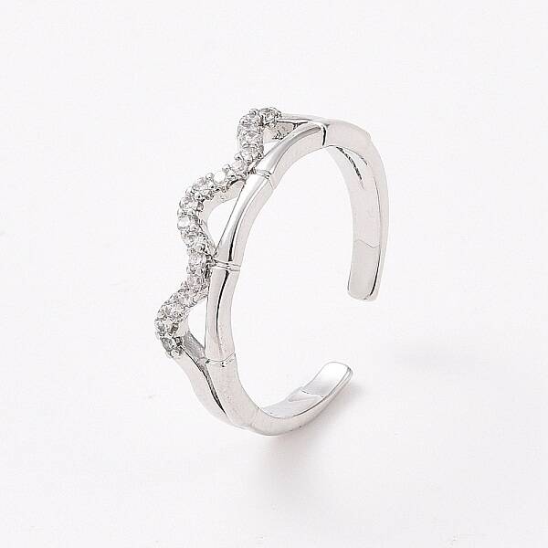 Clear Cubic Zirconia Wave Open Cuff Ring