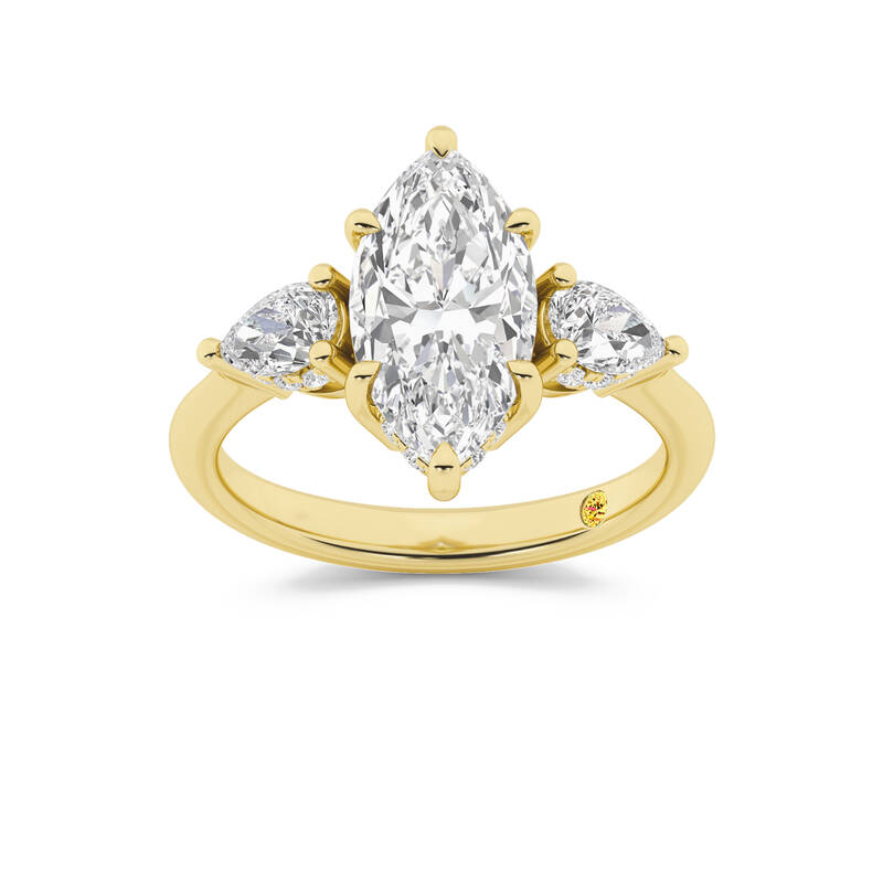 Celestia Three Stone Hidden Halo Marquise Lab Grown Diamond Engagement Ring | 14K Yellow Gold 3 1/10 CT. TW.