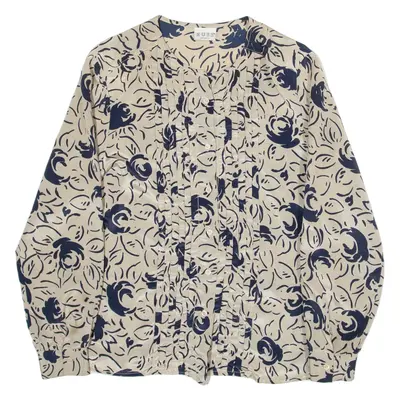RUSS Womens Printed Shirt Beige Long Sleeve 90s Floral M