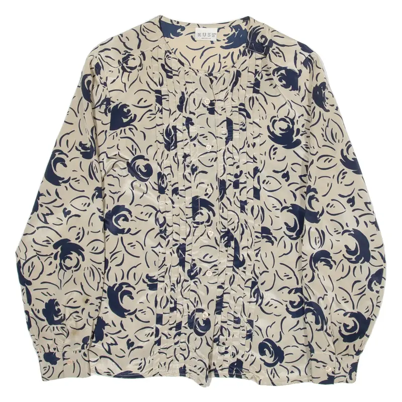 RUSS Womens Printed Shirt Beige Long Sleeve 90s Floral M