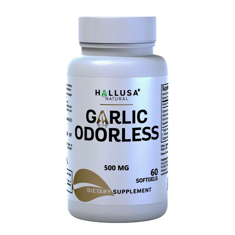 Garlic Odorless 500 MG - 60 softgels - Dietary Supplement Heart & Cardiovascular - Cholesterol High - Hallusa Natural