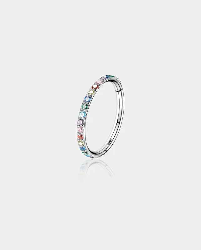 18G Black/Rainbow CZ Segment Nose Ring - Colorful CZ / 10mm