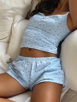 Two-Piece Set Women's Plaid and Floral Print Cami Top & Shorts Set, Casual Cute Comfy Spaghetti Strap Camisole & Shorts Set,...