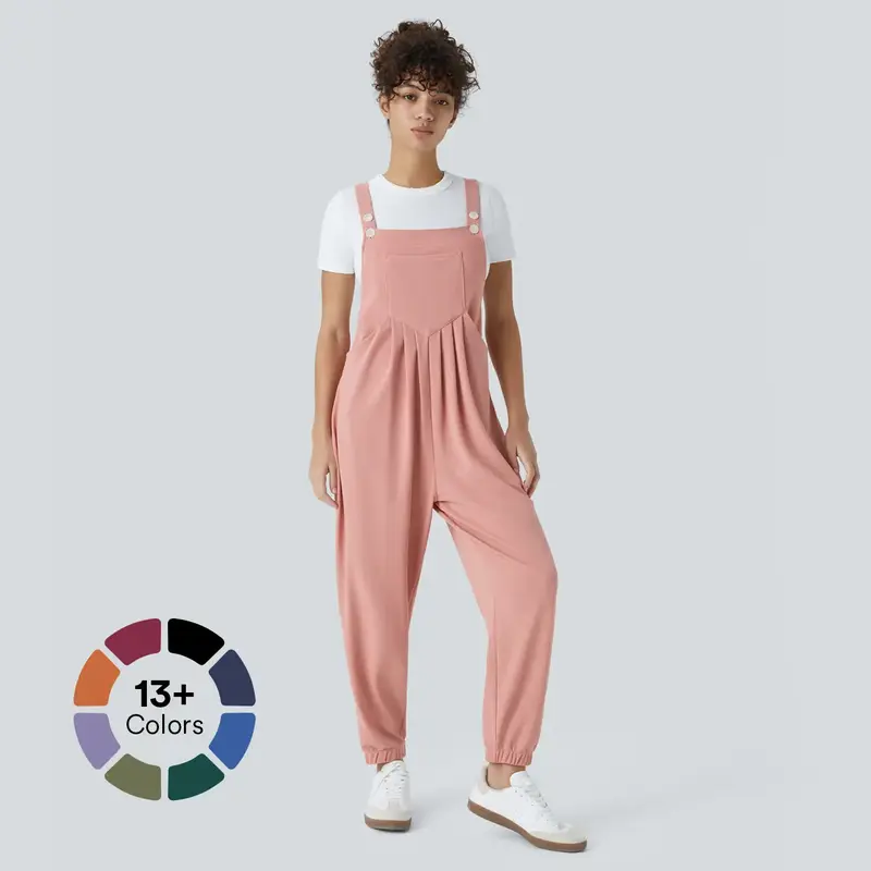 Halara Adjustable Strap Button Multiple Pockets Plicated Waffle Casual Jogger Overalls grey overalls girl#TikTokShopBacktoSch...