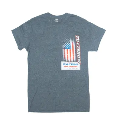 GILDAN Racers For Freedom in America Tutterow Biker USA T-Shirt Grey Short Sleeve Womens S