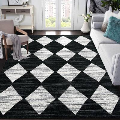 Garvee Area Rug Black & White 5x7 Washable Rugs Checkered Rug Modern Geometric Rug Bedroom Rug, Soft Neutral Accent Rugs for ...