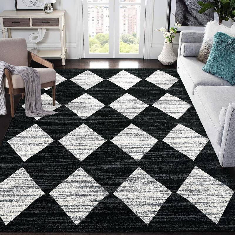 Garvee Area Rug Black & White 5x7 Washable Rugs Checkered Rug Modern Geometric Rug Bedroom Rug, Soft Neutral Accent Rugs for ...