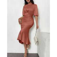 Women's Short Sleeve Solid Color Dress, Slim-Fit Stylish Casual Dress for Everyday Wear