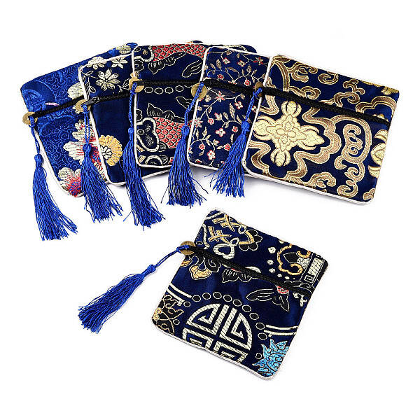 Chinese Brocade Tassel Zipper Jewelry Bag Gift Pouch