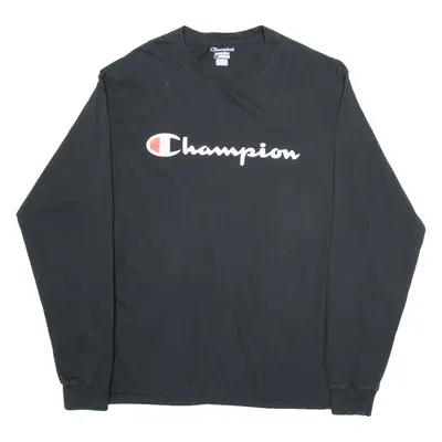 CHAMPION Mens T-Shirt Black Long Sleeve L