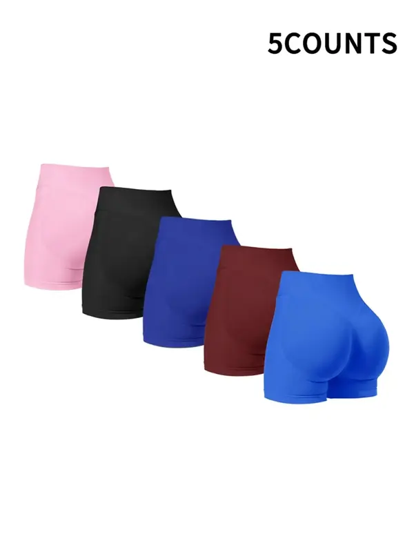 Women's Solid Ruched Design High Waist Sports Shorts, High Stretch Breathable Comfortable Seamless Butt Lifting Skinny Shorts...