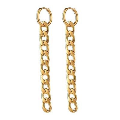 304 Stainless Steel Curb Chain Dangle Huggie Hoop Earrings