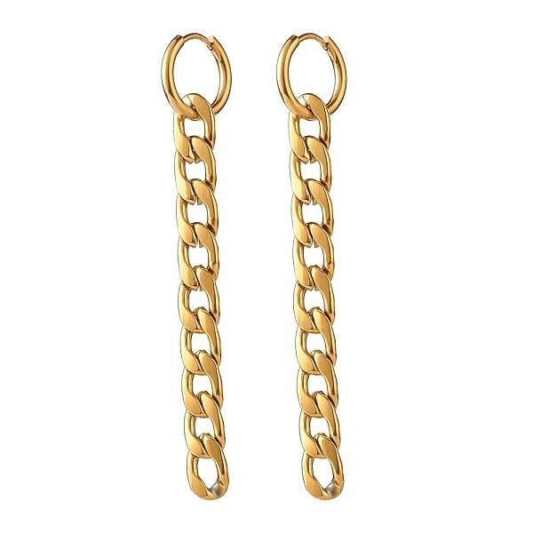 304 Stainless Steel Curb Chain Dangle Huggie Hoop Earrings