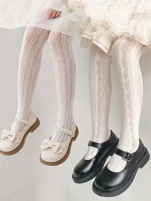 Girl's Heart Pattern Tights, Cute Comfy Breathable Tights for Daily Wear, Kid's Socks for All Seasons