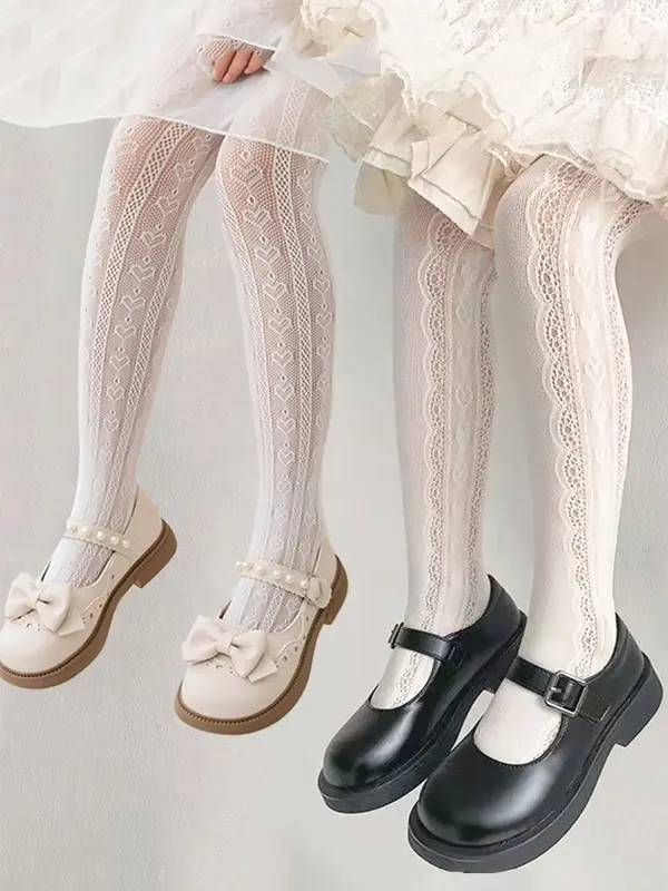 Girl's Heart Pattern  Tights, Cute Comfy Breathable Tights for Daily Wear, Kid's Socks for All Seasons