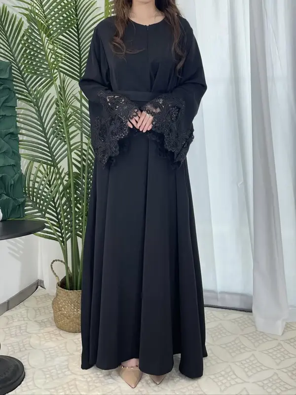 Arabic Clothing-Embroidery Long Sleeve Kaftan Dress, Black Maxi Arabian Dress Loose Abayas, Muslim Clothes