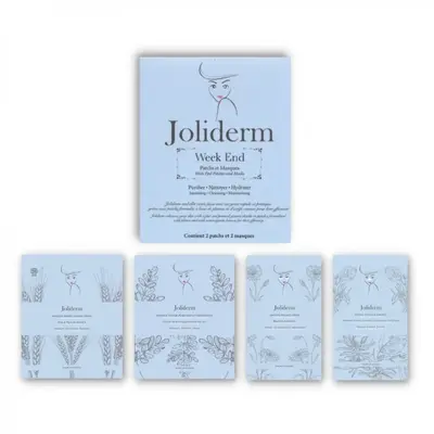Set Week End Joliderm: Maschera in tessuto acqua di cocco Joliderm + Patch contorno occhi + Maschera tè verde + Patch punti ...