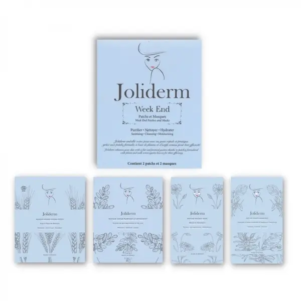 Set Week End Joliderm: Maschera in tessuto acqua di cocco Joliderm + Patch contorno occhi + Maschera tè verde + Patch punti ...