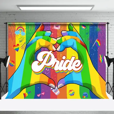 Rainbow Hand Groovy Stripes Pride Month Backdrop - Aperturee