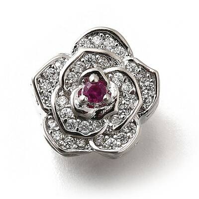 Brass Micro Pave Cubic Zirconia European Beads
