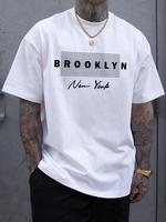 Men's Letter Print Round Neck Tee, Men's Summer Clothes, Regular Fit Casual Fashion Comfy Streetwear Shortsleeve Crew Neck T-...
