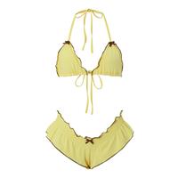 Women 2 Pieces Swimsuit Outfits Patchwork Sleeveless Padded Bra and Frills Thong Bottoms Bikini Beach Bathing Suits Set