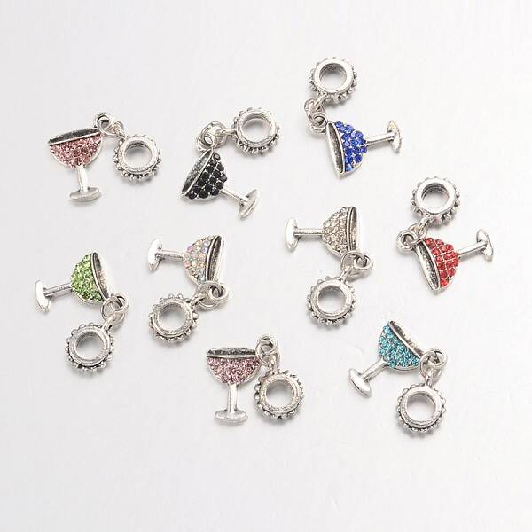 Large Hole Alloy Glass Rhinestone European Dangle Charms