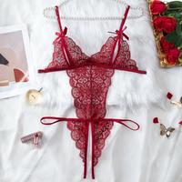 Sexy Deep V Lace Teddy Bodysuit, One-Piece Nightwear, Crotchless Spring Lingerie, Adjustable Straps, Comfortable  Womenswear