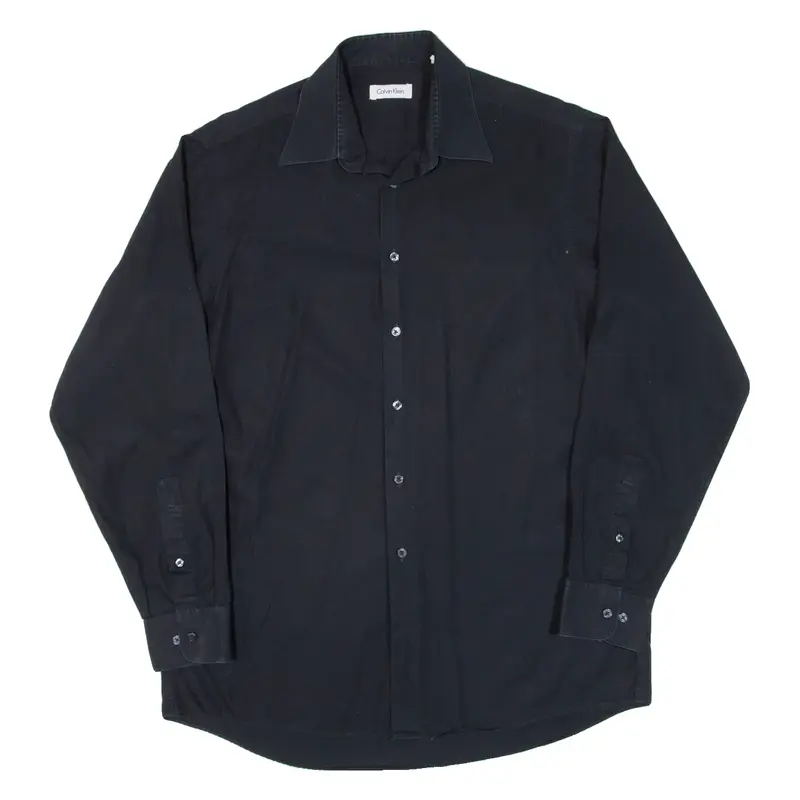 CALVIN KLEIN Mens Plain Shirt Black Long Sleeve L
