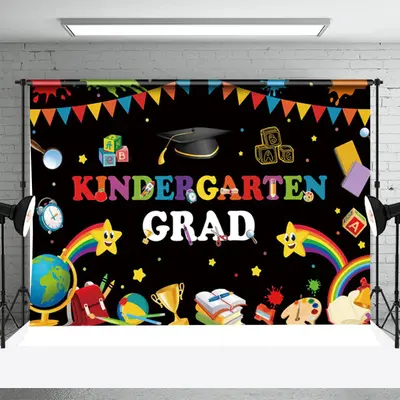 Colorful Book Bag Black Kindergarden Grad Backdrop - Aperturee